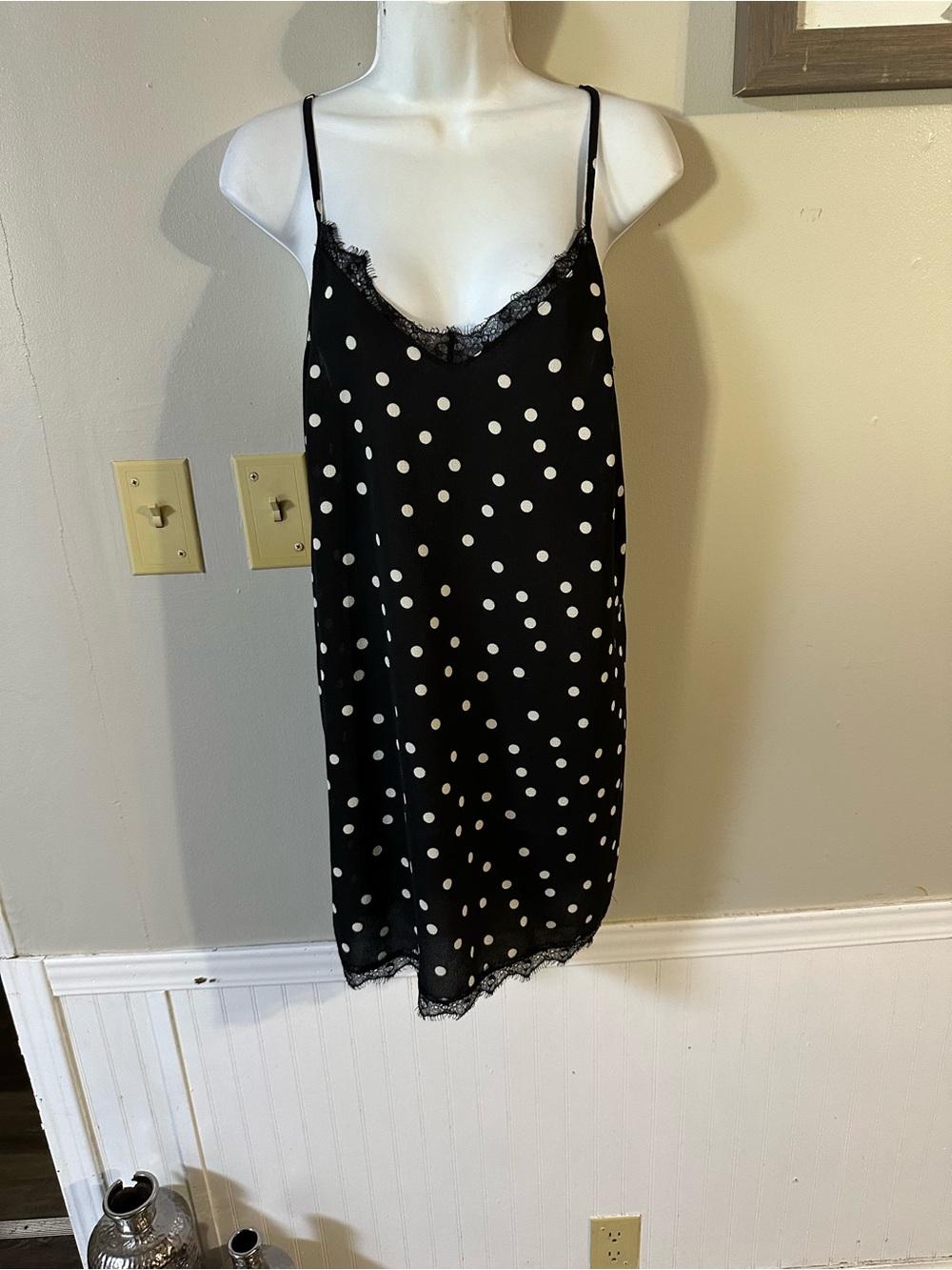 ASOS Black and White Polka Dot Lace-Trim Slip Dress
